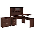 Bush Furniture Cabot 3 Position L Shaped Sit to Stand Desk with Hutch and File Cabinet, 60"W, Harvest Cherry, Standard Delivery