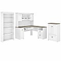 Bush Business Furniture Fairview 60"W L-Shaped Desk With Hutch, Storage Cabinet With Drawer And 5-Shelf Bookcase, Shiplap Gray/Pure White, Standard Delivery 1 thumbnail image