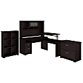 Bush Furniture Cabot 3 Position L Shaped Sit to Stand Desk with Hutch and Storage, 60"W, Espresso Oak, Standard Delivery