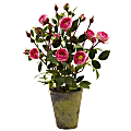 Nearly Natural French Rose 14”H Plastic Plant Garden With Pot, 14”H x 9”W x 7”D, Pink/Green 1 thumbnail image