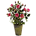Nearly Natural French Rose 14”H Plastic Plant Garden With Pot, 14”H x 9”W x 7”D, Pink/Green