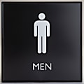 Lorell Men's Restroom Sign - 1 Each - Men, Toilette Men Print/Message - 8" Width x 8" Height - Square Shape - Surface-mountable - Easy Readability, Injection-molded - Restroom, Architectural - Plastic - Black, Black