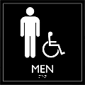 Lorell Men's Handicap Restroom Sign - 1 Each - men's restroom/wheelchair accessible Print/Message - 8" Width x 8" Height - Square Shape - Surface-mountable - Easy Readability, Injection-molded - Restroom, Architectural - Plastic - Black, Black