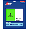Avery® Printable Sticker Paper, 94269-NGP40, Rectangle, 8-1/2" x 11", Matte Neon Green, Pack of 40 1 thumbnail image