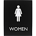 Lorell Women's Restroom Sign - Print/Message "Women" - 6.4" Width x 8.5" Height - Rectangular Shape - Surface-mountable - Easy Readability, Braille - Plastic - Black - 1 Each 1 thumbnail image