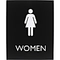 Lorell Women's Restroom Sign - 1 Each - Women Print/Message - 6.4" Width x 8.5" Height - Rectangular Shape - Surface-mountable - Easy Readability, Braille - Plastic - Black
