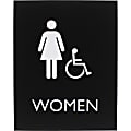 Lorell Women's Handicap Restroom Sign - 1 Each - Women Print/Message - 6.4" Width x 8.5" Height - Rectangular Shape - Surface-mountable - Easy Readability, Braille - Plastic - Black 1 thumbnail image
