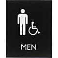 Lorell Men's Handicap Restroom Sign - 1 Each - Men Print/Message - 6.4" Width x 8.5" Height - Rectangular Shape - Surface-mountable - Easy Readability, Braille - Plastic - Black 1 thumbnail image