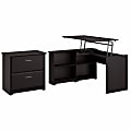 Bush Furniture Cabot 3 Position Sit to Stand Corner Bookshelf Desk with Lateral File Cabinet, 52"W, Espresso Oak, Standard Delivery