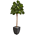 Nearly Natural Fiddle Leaf Fig 71”H Artificial Tree With Planter, 71”H x 28”W x 26”D, Green/Black