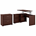 Bush Furniture Cabot 3 Position Sit to Stand Corner Bookshelf Desk with Lateral File Cabinet, 52"W, Harvest Cherry, Standard Delivery