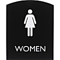Lorell Arched Women's Restroom Sign - 1 Each - Women Print/Message - 6.8" Width x 8.5" Height - Rectangular Shape - Surface-mountable - Easy Readability, Braille - Plastic - Black 1 thumbnail image