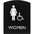 Lorell Arched Women's Handicap Restroom Sign - 1 Each - Women Print/Message - 6.8" Width x 8.5" Height - Rectangular Shape - Surface-mountable - Easy Readability, Braille - Plastic - Black