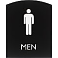 Lorell Arched Men's Restroom Sign - 1 Each - Men Print/Message - 6.8" Width x 8.5" Height - Rectangular Shape - Surface-mountable - Easy Readability, Braille - Plastic - Black 1 thumbnail image