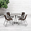 Flash Furniture Lila Round Aluminum Indoor-Outdoor Table With 4 Chairs, 27-1/2"H x 31-1/2"W x 31-1/2"D, Dark Brown, Set Of 5