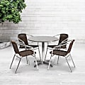Flash Furniture Lila Round Aluminum Indoor-Outdoor Table With 4 Chairs, 27-1/2"H x 31-1/2"W x 31-1/2"D, Dark Brown, Set Of 5 1 thumbnail image