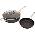 Starfrit The Rock Fry Pan Set - Cooking, Frying - Dishwasher Safe - Oven Safe - 1.03 gal x 11" Frying Pan - 8" 2nd Frying Pan - Metal Body - Cast Stainless Steel Handle - Tempered Glass Lid 1 thumbnail image