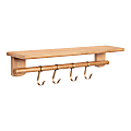 Kate and Laurel Alta Wall Shelf With Hooks, 7”H x 27”W x 5-1/4”D, Natural