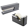 JAM Paper® 2-Piece Office And Desk Set, 1 Stapler & 1 Tape Dispenser, Gray