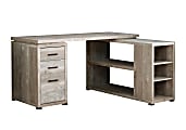 Monarch Specialties L-Shaped Computer Desk With Bookshelf, Taupe Woodgrain