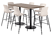 KFI Studios Proof Bistro Rectangle Pedestal Table With 6 Imme Barstools, 43-1/2"H x 72"W x 36"D, Studio Teak/Black/Moonbeam Stools