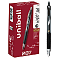 uni-ball® 207™ Retractable Fraud Prevention Gel Pens, Micro Point, 0.5 mm, Black Barrels, Black Ink, Pack Of 12