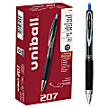 uni-ball® 207™ Retractable Fraud Prevention Gel Pens, Micro Point, 0.5 mm, Black Barrels, Blue Ink, Pack Of 12 1 thumbnail image