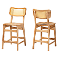 Baxton Studio Tadeo Mid-Century Modern Finished Wood/Rattan Counter-Height Stools With Backs, Oak Brown, Set Of 2 Stools 1 thumbnail image