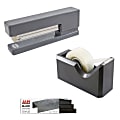 JAM Paper® 2-Piece Office And Desk Set, 1 Stapler & 1 Tape Dispenser, Gray/Black