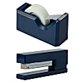 JAM Paper® 2-Piece Office And Desk Set, 1 Stapler & 1 Tape Dispenser, Navy Blue