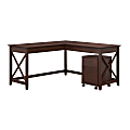 Bush Business Furniture Key West 60"W L-Shaped Corner Desk With Mobile File Cabinet, Bing Cherry, Standard Delivery