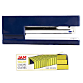 JAM Paper® 2-Piece Office Stapler Set, 1 Stapler & 1 Pack of Staples, Navy Blue/Yellow