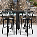 Flash Furniture Commercial Grade Round Metal Indoor-Outdoor Bar Table Set With 4 Vertical Slat Back Stools, 41"H x 24"W x 24"D, Black 1 thumbnail image
