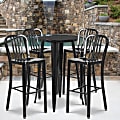 Flash Furniture Commercial Grade Round Metal Indoor-Outdoor Bar Table Set With 4 Vertical Slat Back Stools, 41"H x 24"W x 24"D, Black