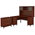 Bush Furniture Somerset L Shaped Desk With Hutch And Lateral File Cabinet, 60"W, Hansen Cherry, Standard Delivery