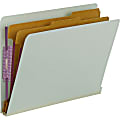 Smead® Pressboard Classification Folders With SafeSHIELD® Fasteners, End-Tab, 2 Divider, Letter Size, 60% Recycled, Gray/Green, Pack Of 10