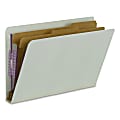 Smead® Pressboard Classification Folders With SafeSHIELD® Fasteners, End-Tab, 2 Divider, Legal Size, 60% Recycled, Gray/Green, Pack Of 10