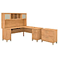 Bush Furniture Somerset L Shaped Desk With Hutch And Lateral File Cabinet, 72"W, Maple Cross, Standard Delivery