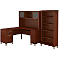 Bush Furniture Somerset L Shaped Desk With Hutch And 5 Shelf Bookcase, 60"W, Hansen Cherry, Standard Delivery
