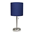 Creekwood Home Oslo USB Port Metal Table Lamp, 19-1/2"H, Navy Blue Shade/Brushed Steel Base