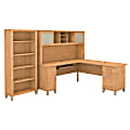 Bush Furniture Somerset L Shaped Desk With Hutch And 5 Shelf Bookcase, 72"W, Maple Cross, Standard Delivery