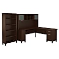Bush Furniture Somerset L Shaped Desk With Hutch And 5 Shelf Bookcase, 72"W, Mocha Cherry, Standard Delivery