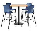 KFI Studios Proof Bistro Square Pedestal Table With Imme Bar Stools, Includes 4 Stools, 43-1/2”H x 42”W x 42”D, Maple Top/Black Base/Navy Chairs 1 thumbnail image