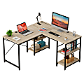 Bestier L-Shaped Corner Computer Desk With Storage Shelf, 3 Cable Holes, 56"W, Light Oak 1 thumbnail image