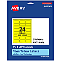 Avery® Printable Labels With Sure Feed® Technology, 94221-NYP20, Rectangle, 1" x 2-1/2", Matte Neon Yellow, Pack of 480 1 thumbnail image