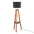 LumiSource Compass Floor Lamp With Shelf, 58-1/2"H, Black/Walnut