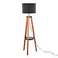 LumiSource Compass Floor Lamp With Shelf, 58-1/2"H, Black/Walnut 1 thumbnail image