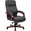 Lorell® Executive Ergonomic Bonded Leather/Wood Chair, Black/Cherry