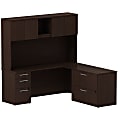 Bush Business Furniture 300 Series L Shaped Desk And Hutch With 3 Drawer Pedestal And 2 Drawer Lateral File Cabinet, 72"W x 22"D, Mocha Cherry, Standard Delivery