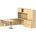 Bush Business Furniture 300 Series U Shaped Peninsula Desk with Storage, 72"W x 30"D, Natural Maple, Premium Installation
